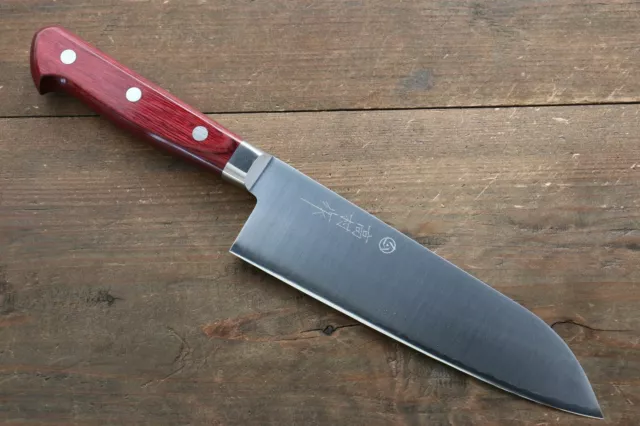 Takamura Knives R2/SG2 Santoku Japanese Knife 170mm with Red Pakka wood Handle