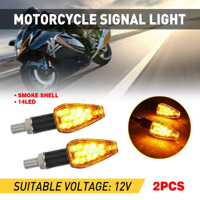 2X Frecce LED Per Moto Universali - Ambra, Lente Fumè, Alloggiamento Nero, 14 LED, 12V, Nuove