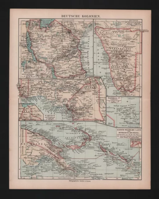 Landkarte map 1895: Deutsche Kolonien. Deutsch-Ostafrika Kamerun
