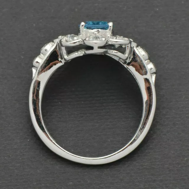 3Ct Ovale Naturel Topaze Bleu Fleur Fiançailles Bague 14k Plaqué or Blanc Argent 3