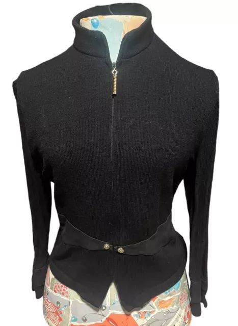 St. John Collection by Marie Gray zip up Sweater Jacket Suede Trim Black Size 14