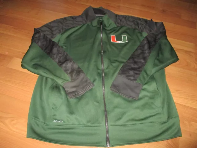 Very Nice Mens Nike Dri Fit Miami Hurricanes Full Zip Green Jacket Size Xxl