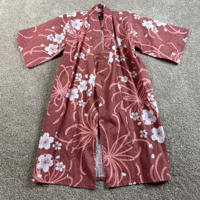 Midori Girls Japanese Kimono Robe Floral Coral Pink Cotton Yukata 30 in