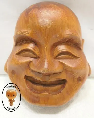 Vintage Mask Wooden Japanese Hand Made Theatrical Display Lucky God #9
