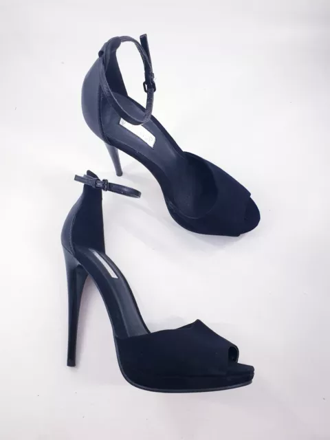 Topshop size 5 (38) black leather / suede peeptoe ankle strap stiletto heels