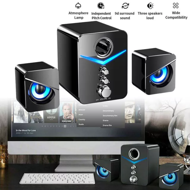 Surround Sound System LED Speakers Gaming Bass USB Wired for Desktop Computer PC