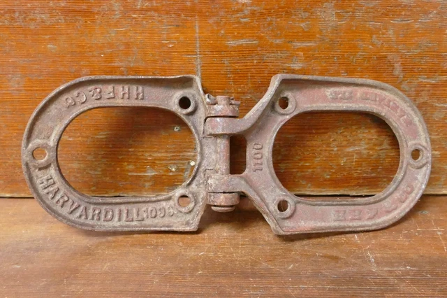 Vintage Antique HHF & Co Harvard IL Cast Iron Horseshoe Style Barn Door Hinges 7