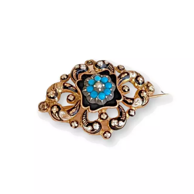 Broche en or jaune 18K avec des perles  turquoise