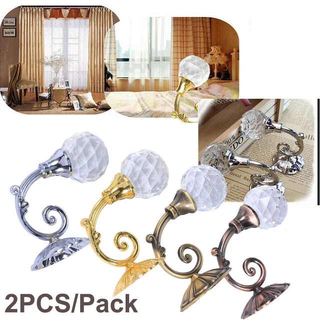 2PCS Metal Crystal Curtain Holdback Wall Tie Back Hooks Hanger Holder Tieback