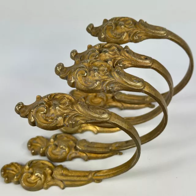 Antique French Set 4 Matching Gold Colour Metal Ornate Baroque Curtain Tie backs