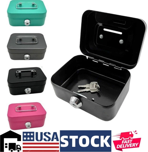 Metal Money Bank Cash Box Deposit Steel Tin Security Petty Lockable Durable US