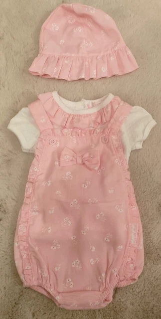 Spanish Baby Girls Pink Frilly Dungaree Set 0-3 Months