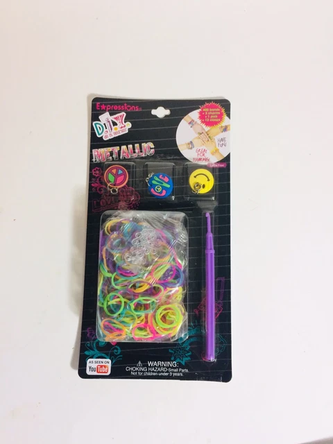 💥DIY Expression Metallic Charm Bracelet Making Kit 400 Rubber Bands 3 Charms