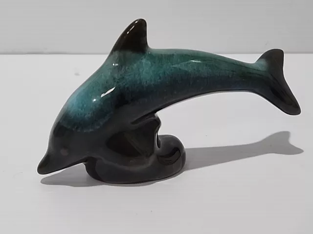 Blue Mountain Pottery Small Green Blue Glazed Dolphin 10.5cm Redware