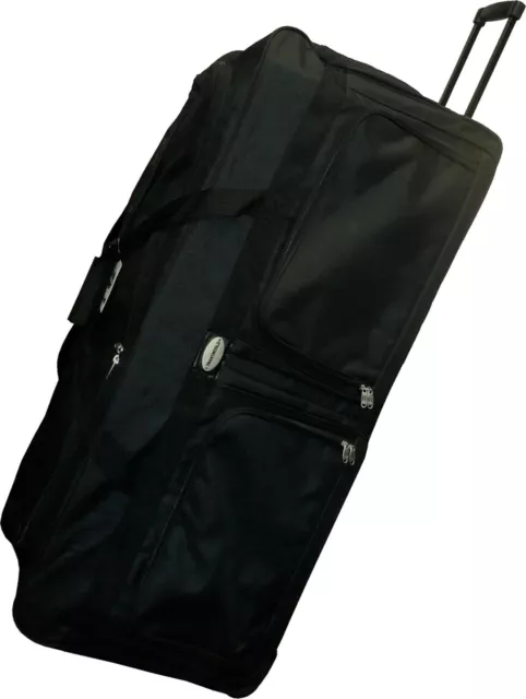 42" Heavy Duty Polyester Rolling Duffel Wheeled Luggage Suitcase - Black 2