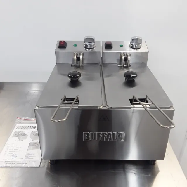 Table Top Double Fryer 2 x 3 Litre Counter Chip Commercial Buffalo DB203