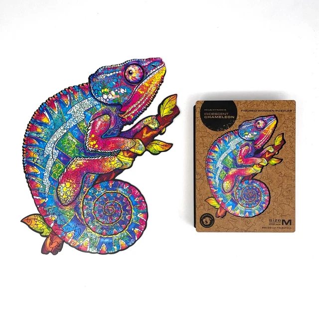 UNIDRAGON Wooden Jigsaw Puzzle IRIDESCENT CHAMELEON Medium 202 pcs - Complete