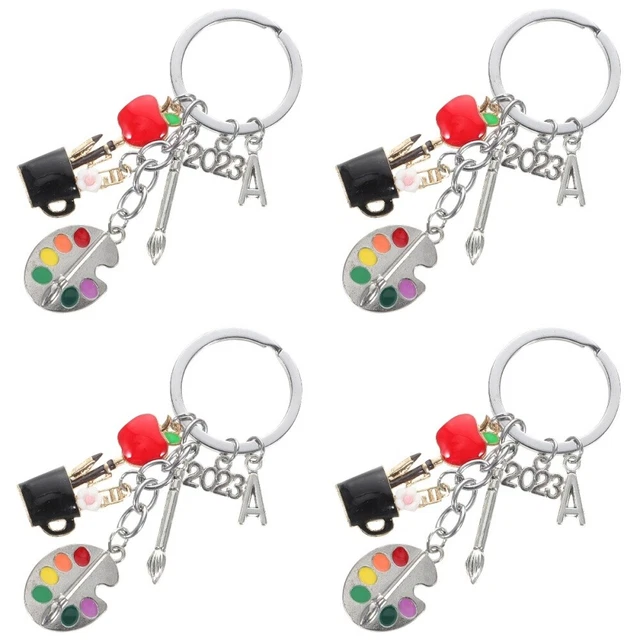 4pcs Grad Theme Keychain chic Art étudiant clé Hanging Ornement Funny Artist