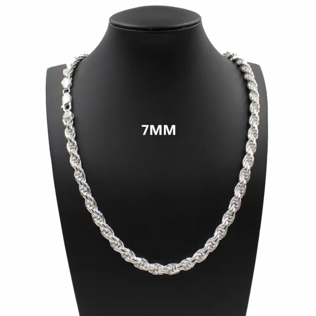 7MM Solid 925 Sterling Silver Italian DIAMOND CUT ROPE CHAIN Necklace UNISEX