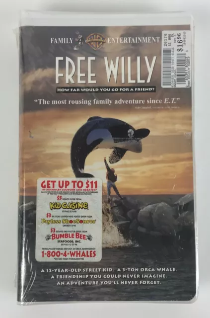 FREE WILLY 1993 VHS Clamshell Family Movie Keiko Orca Killer Whale New