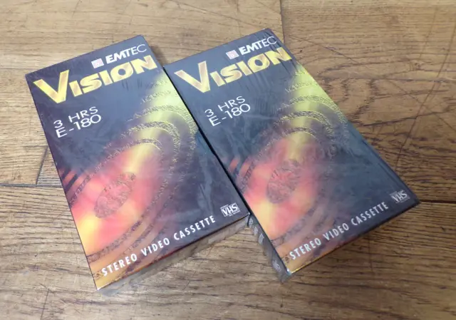 X2 VHS cassette vidéo E180 EMTEC-VISION NEUF SCELLé- 3 Heures-vierge-stéréo