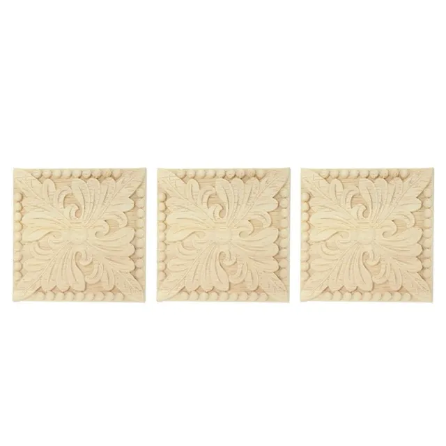 3 x applicazioni in legno naturale quadrate decalcomanie intaglio listelli decorativi in legno Fu Z1J1