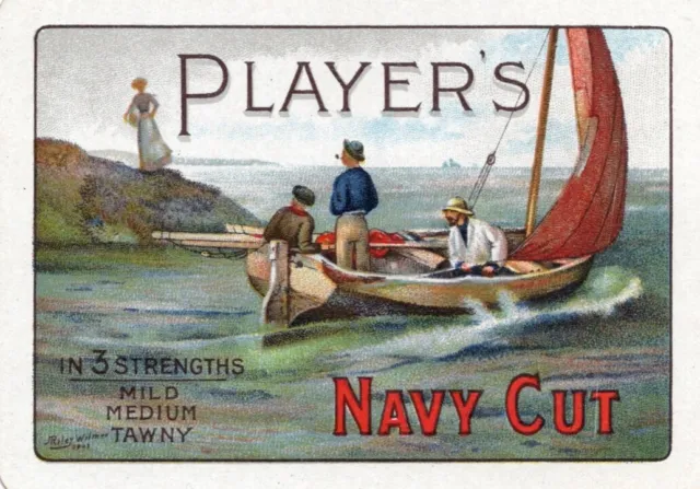 WIDE RARE ANTIQUE "Players Navy Cut  Tobacco (3 Men in Boat)" SINGLE Play Card