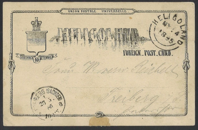 Altdeutschland Helgoland 1885 Ganzsache Postkarte P6 nach Freiberg in Sachsen
