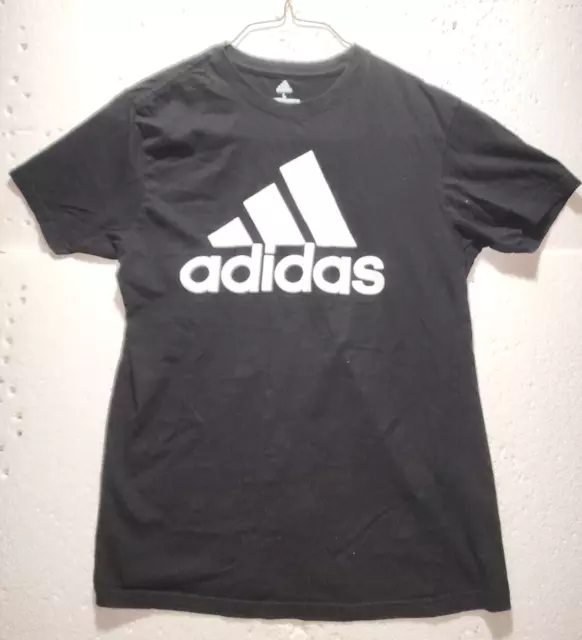 Adidas T-Shirt Mens Large Black Short Sleeve Pull Over White Logo Print