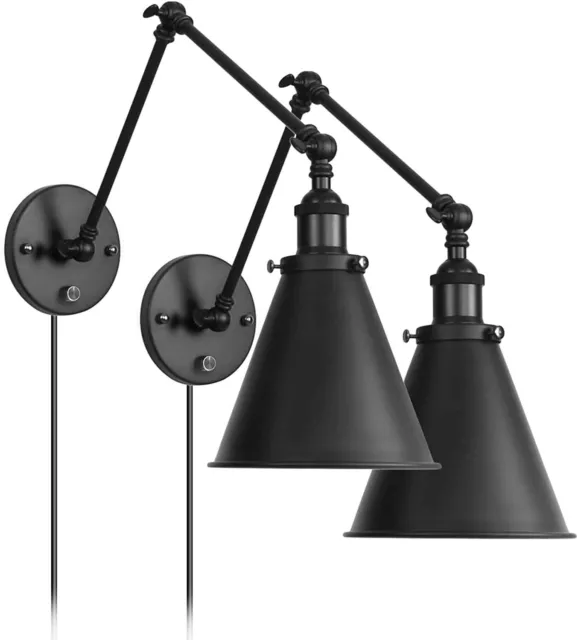 Set of 2 Swing Arm Wall Lamp Plug in Wall Light Fixture Reading Lamp Wall Sconce