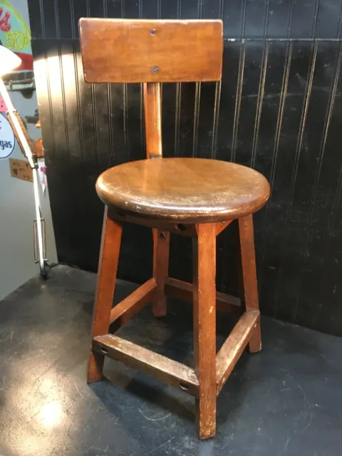 Vintage Wood Piano Stool Seat With Back Rest Farm Kitchen Stool