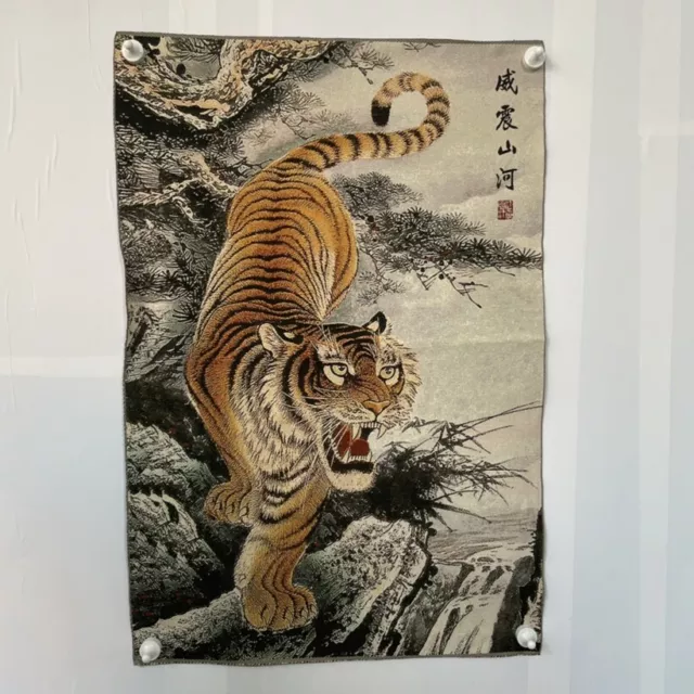 Old Chinese Silk Embroidery Painting Tang Ka Mural "downhill tiger" mural