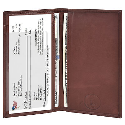 Leatherboss Genuine Leather PLAIN Checkbook Cover with ID Slot, Dark Brown