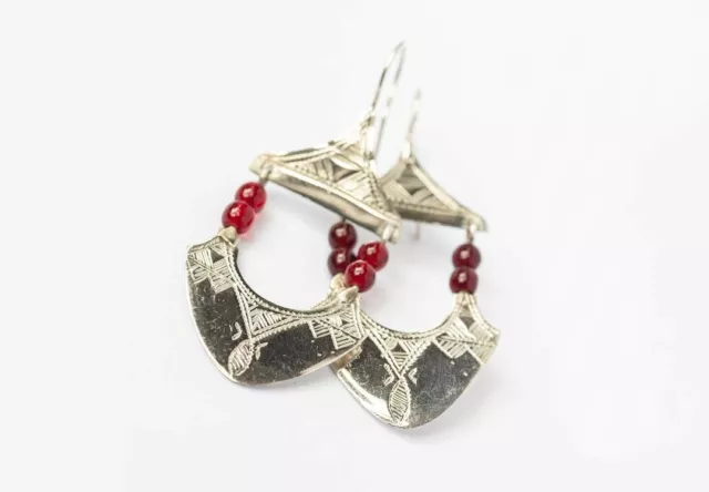 Beautiful Silver & Glass Tuareg Touareg Earrings - African Jewellery