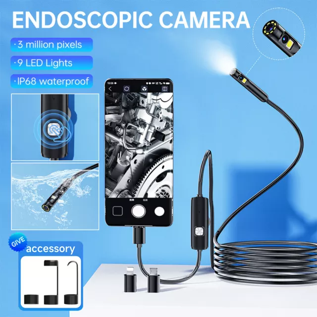 2-10m HD 1440P Endoskop 8mm Inspektions USB Wasserdicht IP68 PC Android Handy DE