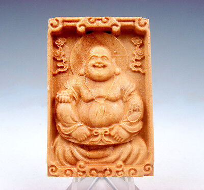 Wooden Detailed Carved Pendant Sculpture Big Belly Laughing Buddha #081217