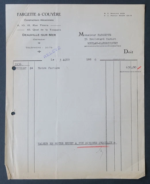 Facture D'époque PEUGEOT 1933, Document Ancien, Collection, Occasion