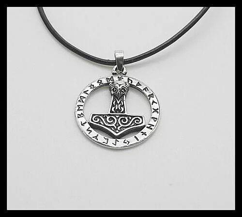 Thors Hammer Mjölnir Runen Anhänger 925 Sterling Silber Lederband