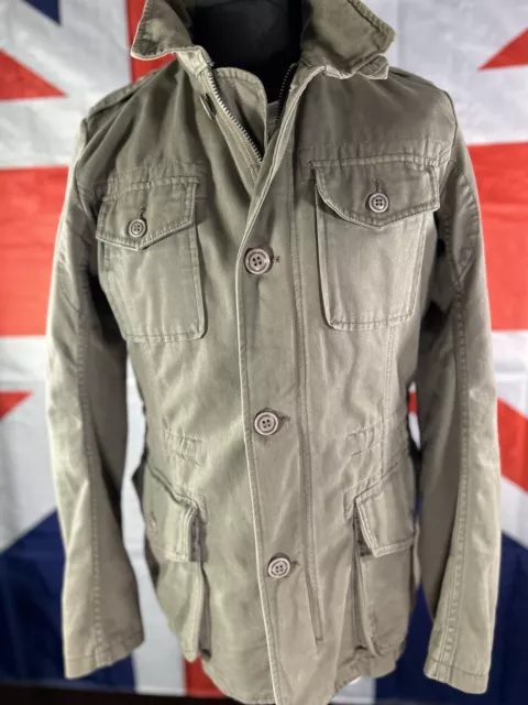 Diesel Men's Military Style Cotton Jacket With Hidden Hood Size M