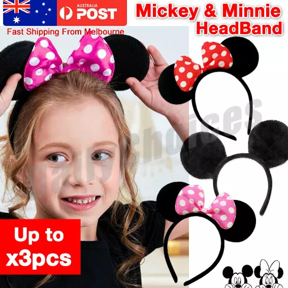 Mickey Minnie Mouse Ears Headband Party Costume Bow Fancy Dress 4 Colours