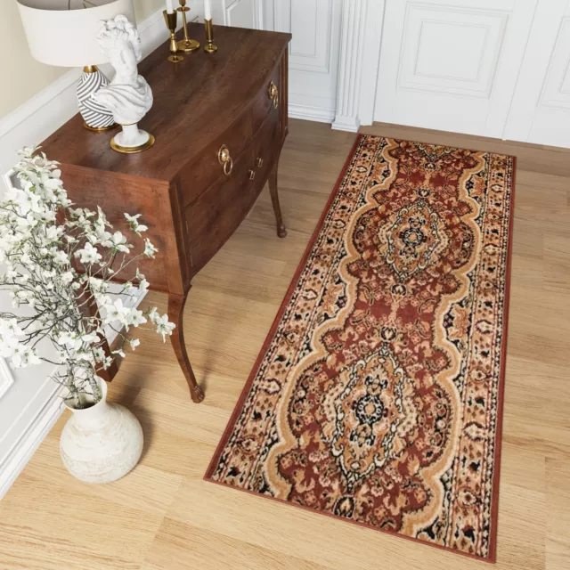 Traditional Carpet Runner Ornaments Floral Brown Rug Extra Long Hallway Mat Rugs