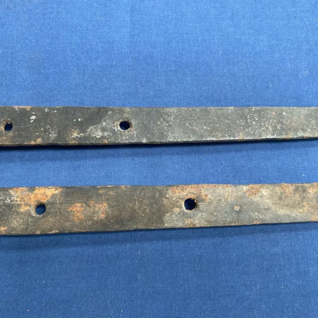 Pair Antique Hand Forged Iron Barn Door Strap Hinges 18 1/8 & 17 7/8" 11