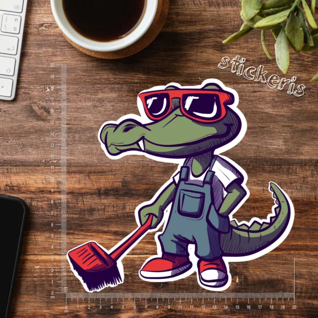 Crocodile with sunglasses working as a janitor sticker 2"-11.8" (up to 47")