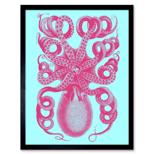 Pink Octopus Blue 12X16 Inch Framed Art Print