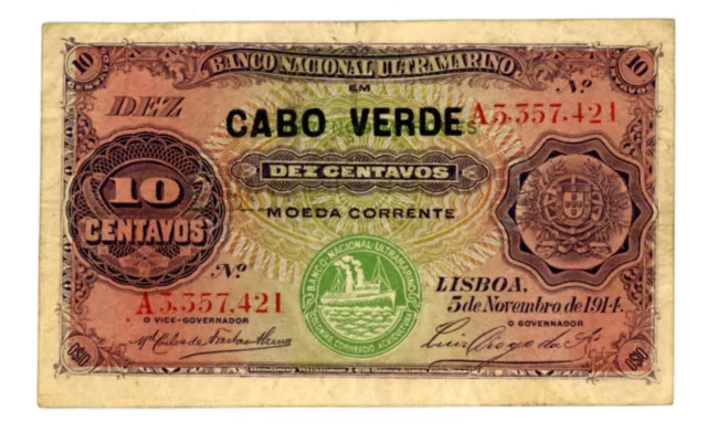 Cape Verde ... P-20 ... 10 Centavos ... 1914 ... *F-VF*