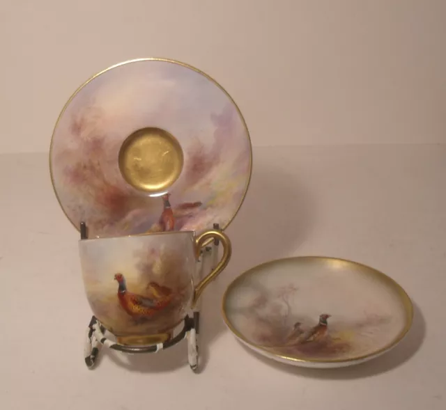 Royal Worcester Pheasant Cup , Saucer  And Pin Dish James Stinton (Cup A/F)