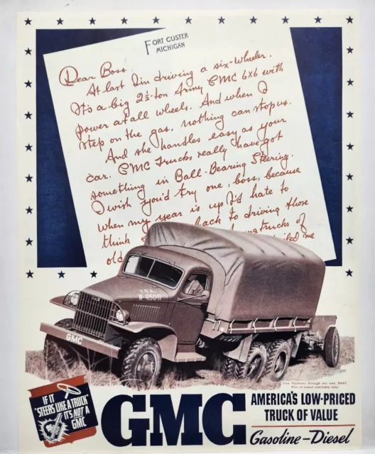 1941 US Army GMC Truck 2 1/2 Ton Vintage WWII Era Print Ad Man Cave Art Deco 40s