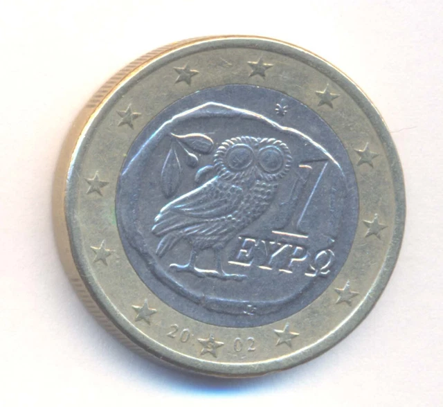 GREECE ERROR 1 Euro 2002 Coin With "S" on bottom star.circulated, see pictures
