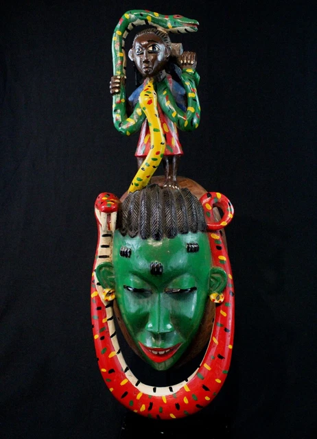 Arte África Africana Primer - Espectacular Máscara Baule Mami Wata -53,5CMS