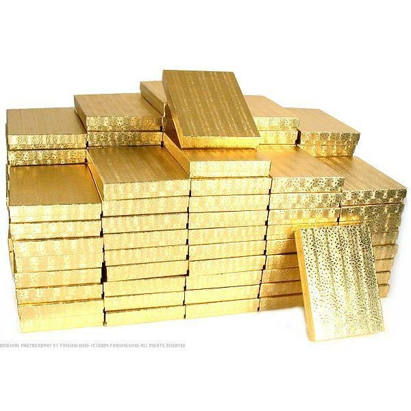 100 Gold Cotton Boxes Necklace Chain Gift Display